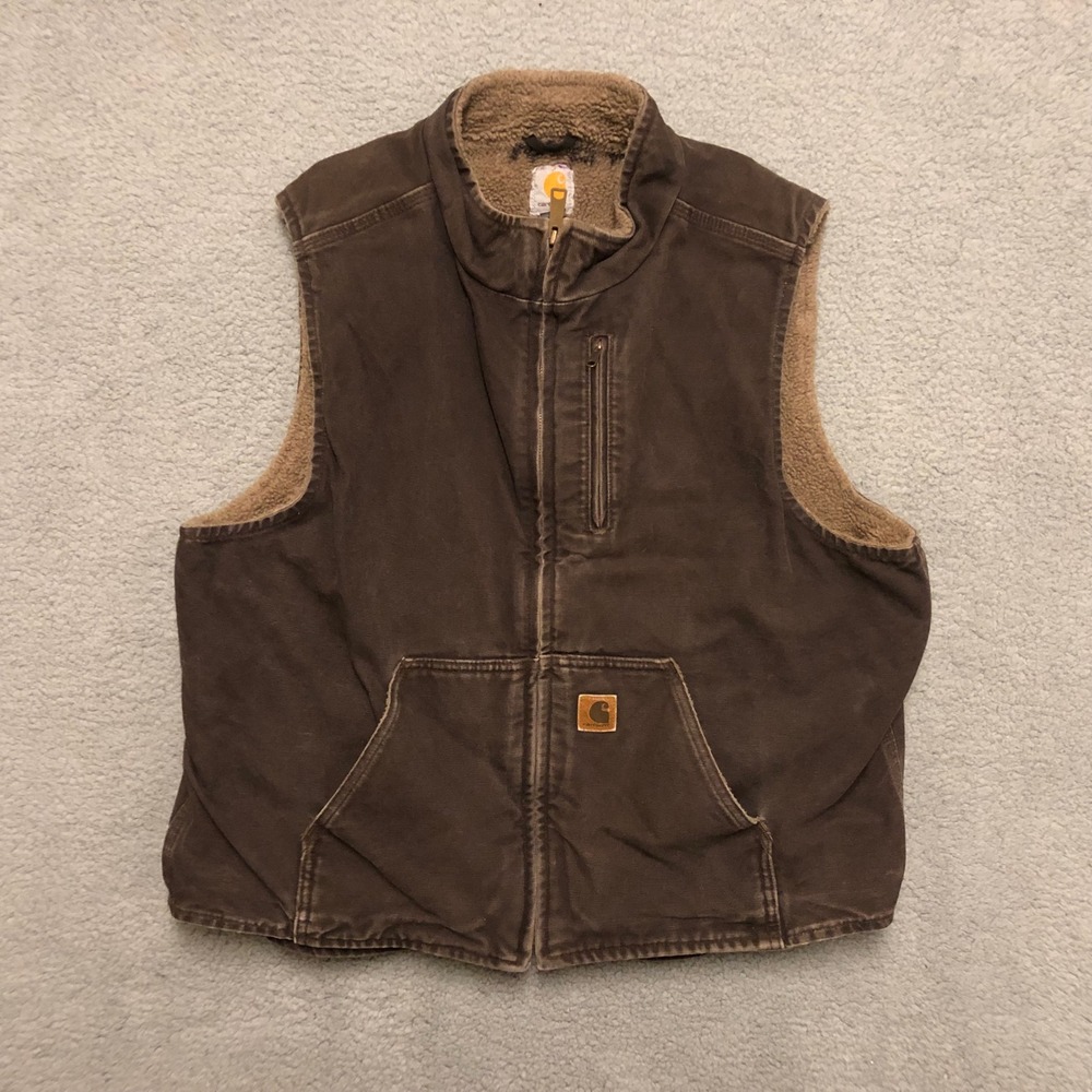 Carhartt V33 DKB Sandstone Mock Neck Sherpa Lined Vest Mens XL Dark Brown